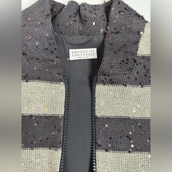 Brunello Cucinelli Women Stripe Cardigan - Grey and Blue - Size-up - Picture 3 of 10